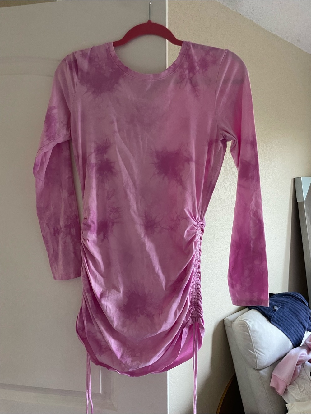 PINK Victoria's Secret Pink Tie-Dye Ruched Long Sleeve Top